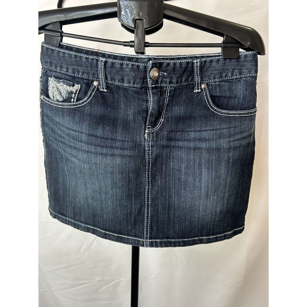 Mini Denim Jean Skirt Y2K Maurices Rhinestone Rocker Moto Women's Size 9/10 Reg